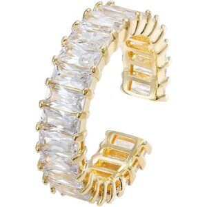 Adjustable 18k Gold Plated CZ Leaf Open Ring Olive Branch Leaves for Women